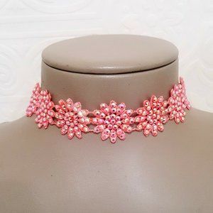 Amrita Singh Women's Pink Lace Rhinestone Choker Necklace NWT